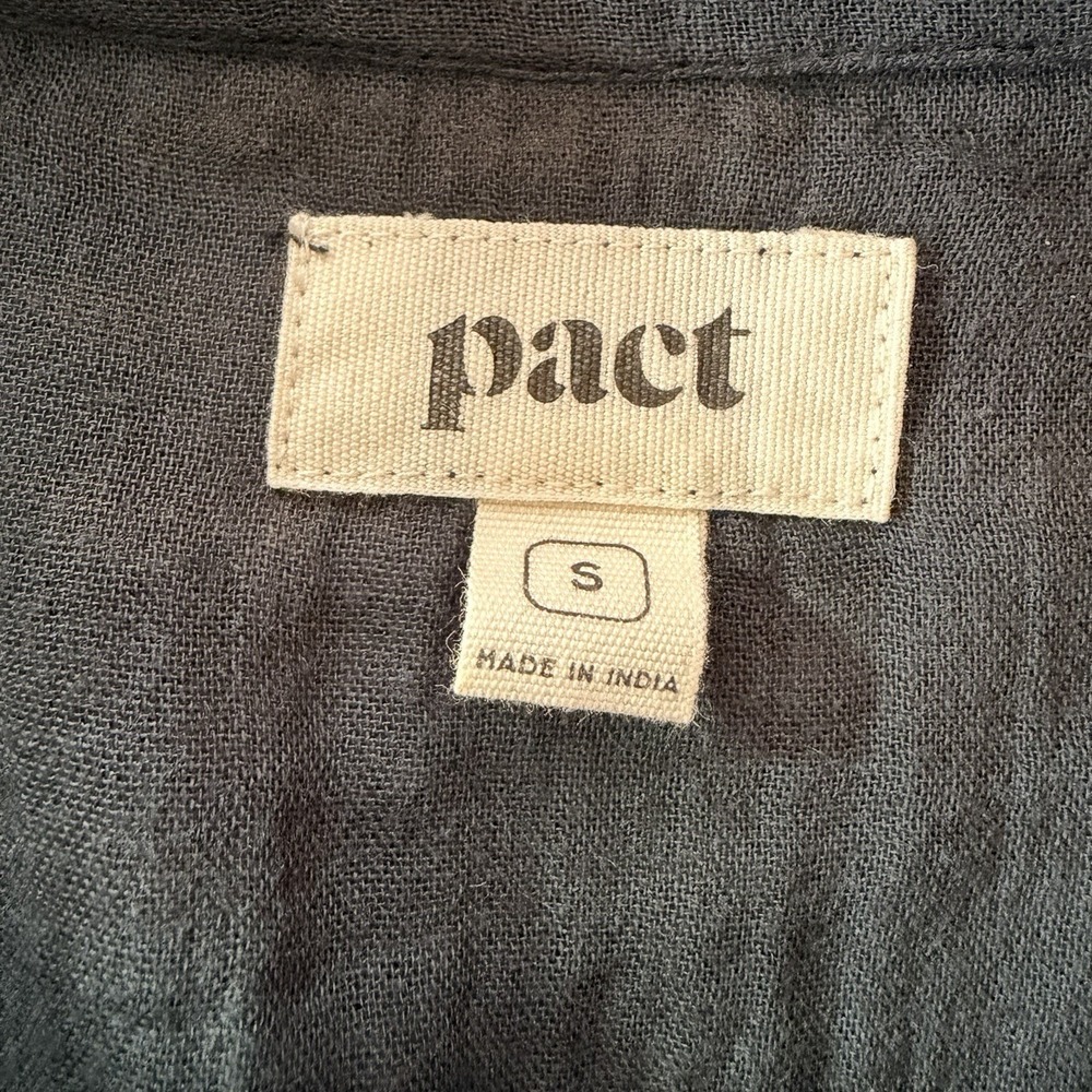 Pact Dark Gray 100% Cotton Short Sleeve Collar V-Neck Mini Dress Small - Picture 5 of 7